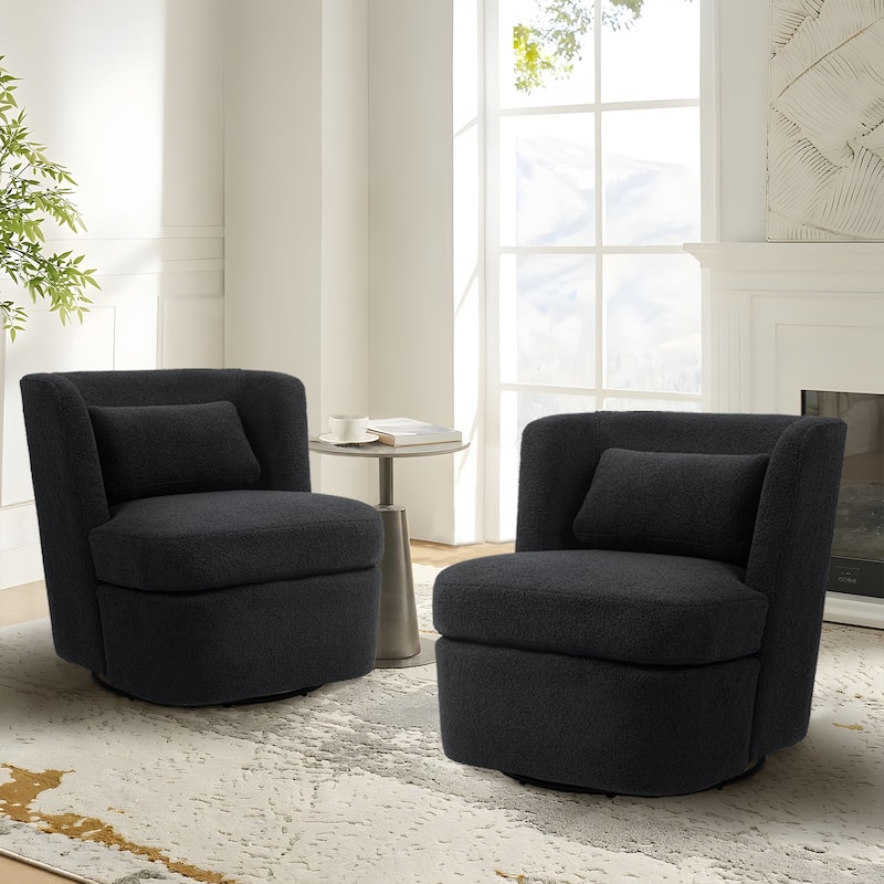 Upholstered Swivel Barrel Accent Chair (Set of 2) - Boucle - Grey