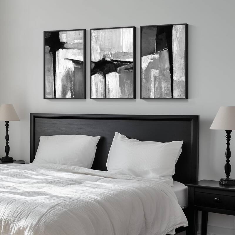Framed Black and White Gray Modern Abstract Wall Art