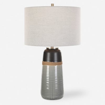 Glossy Uneven Band Table Lamp with Drum Shade - 25.5" - Gray and Black