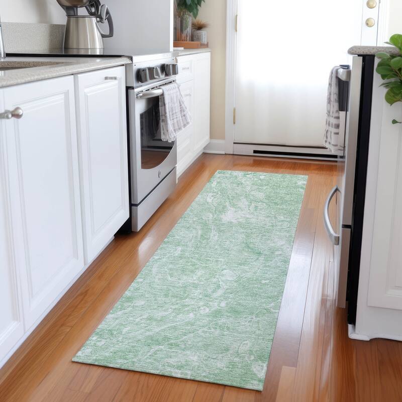 Machine Washable Indoor/ Outdoor Chantille Abstract Watercolor Rug - Mint - 2'3" x 7'6"