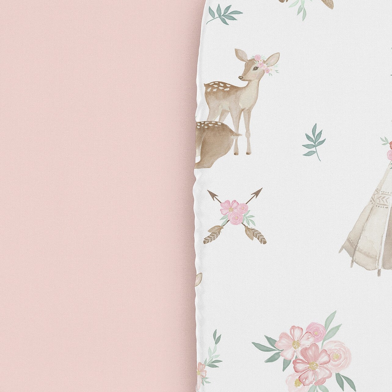 Sweet Jojo Designs Woodland Deer Floral Girl 2 Pack Baby Bassinet Fitted Sheets Pink Boho Bohemian Watercolor Forest Animal Chic