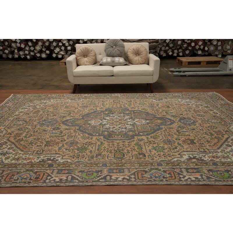 Hand Knotted Oriental 100% Wool Carpet Traditional Floral Peach Tabriz Area Rug - 11' 9'' X 8' 10''