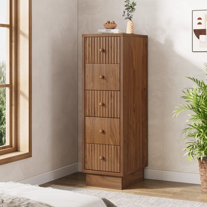 39.4" 5-Drawer Dresser Chest, Tall Narrow Storage Cabinet For Bedroom