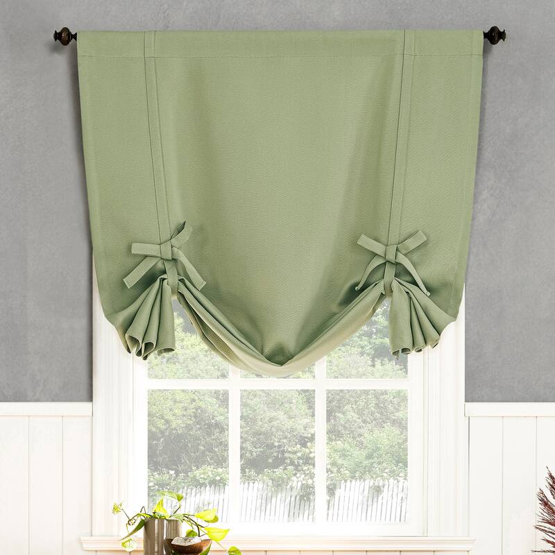 Sun Zero Greenwich Energy Saving Blackout Rod Pocket Window Tie-up Shade - 40" x 63" - Sage Green