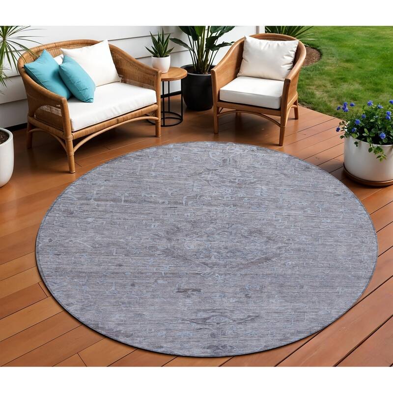 HomeRoots Floral Traditional Rectangle Outdoor Rug - 8' Round