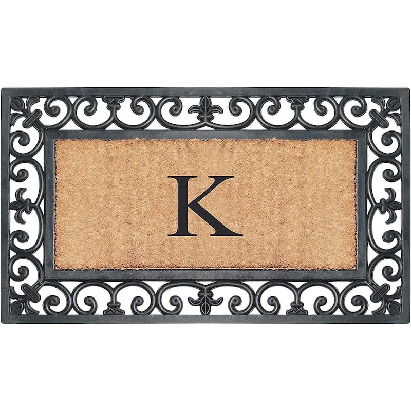 A1HC Rubber and Coir Paisley Border Monogrammed Outdoor Doormat Black, 18"X30" - K