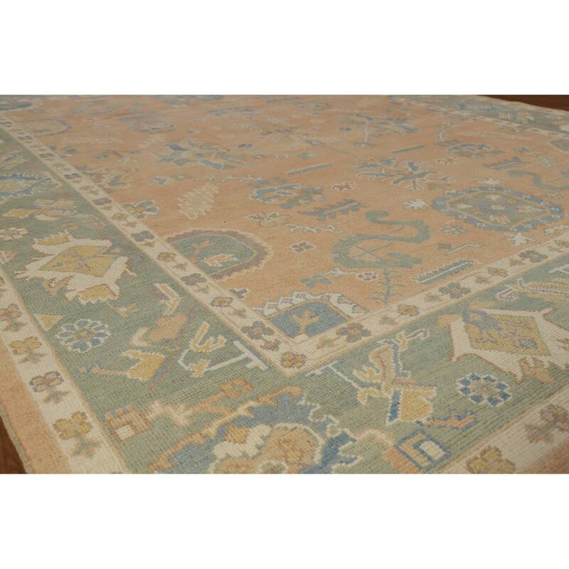 Hand Knotted Oriental 100% Wool Carpet Transitional All-Over Coral Oushak Area Rug - 10' 1'' X 8' 2''