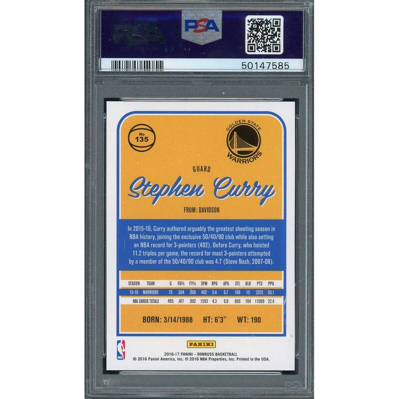Stephen Curry 2016 Panini Donruss Basketball Card #135 Graded PSA 10 - 8'6" x 11'6"