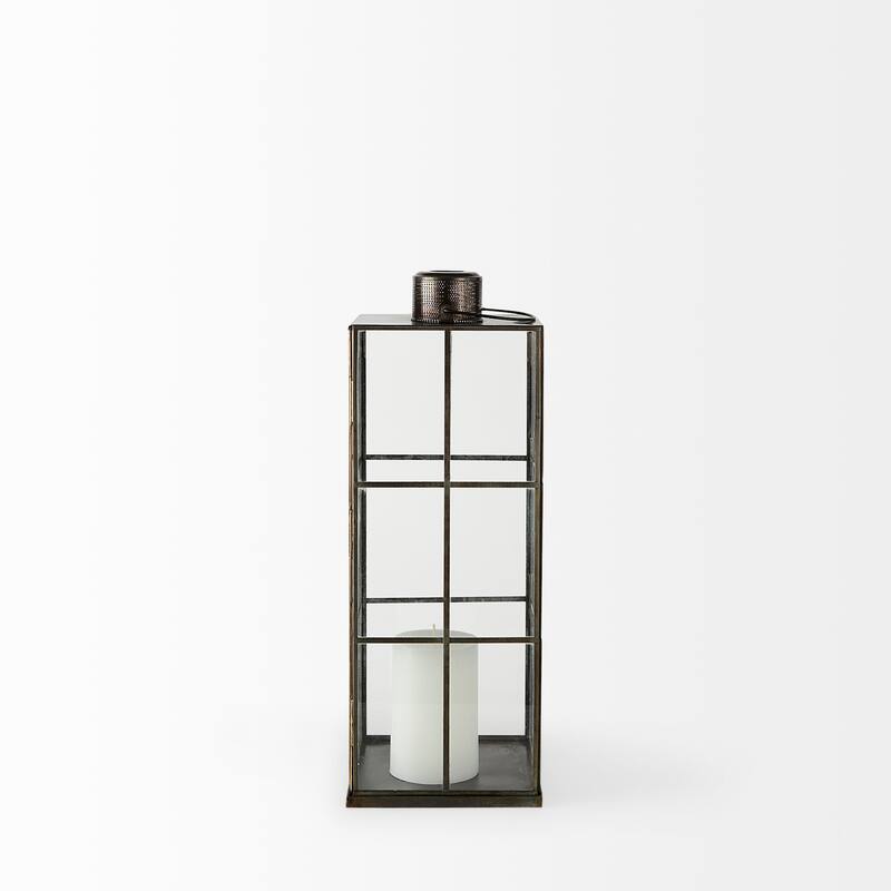 Grimwig Large Gold Metal & Glass Square Candle Holder Lantern