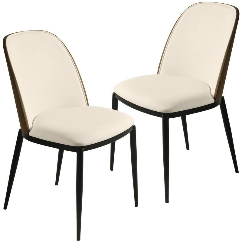 Tule Modern Velvet, Leather, or Suede Fabric Upholstered Dining Chair with Metal Legs for Home, Cafe, Restaurant (Set of 2) - Walnut/White