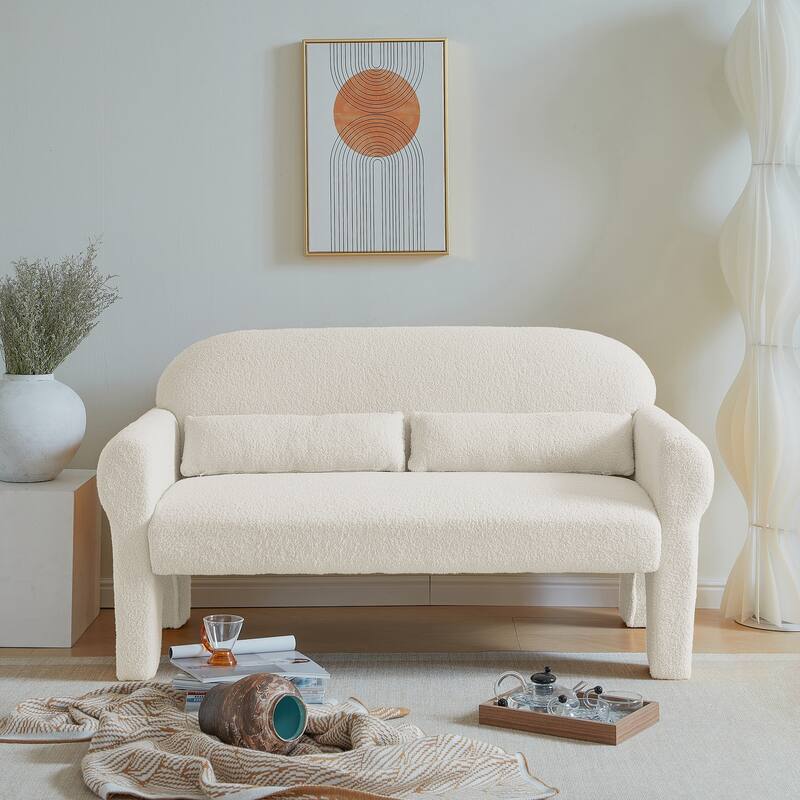 Modern Wool Fabric Accent Single Sofa Loveseat Sets with Lumbar Pillows for Living Room