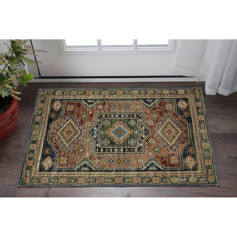 HomeRootsTribal Bohemian Rectangle Area Rug - 39.37' X '22.83' X '0.55 - Blue/Brown/Gray