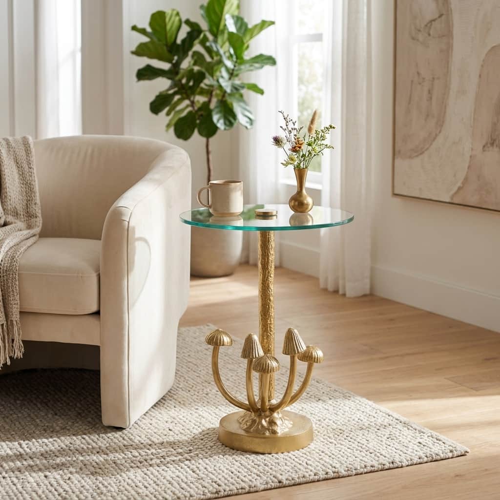 Metal Round Top Mushroom Base End Table - Gold, 20" - 20.0"