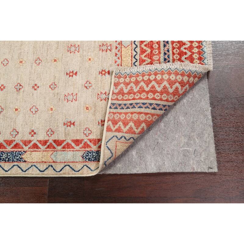 Vegetable Dye Tribal Geometric Kazak Area Rug Hand-knotted Wool Carpet - 4'0" x 5'7"