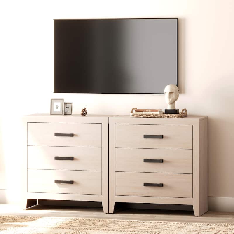 WAMPAT Farmhouse TV Stand, Modern Wood Media Console, Rustic Entertainment Center with Storage for Living Room, Bedroom - Beige - 2 Piece