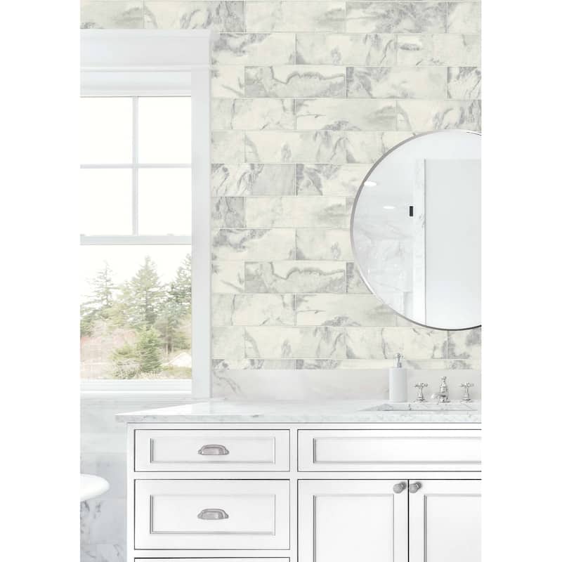 Seabrook Designs Faux Marble Tile Unpasted Wallpaper