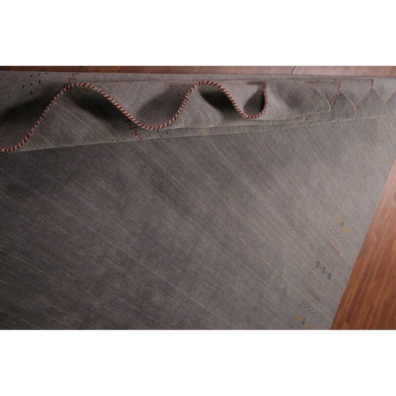 Gray Gabbeh Rug Hand-Knotted Wool Carpet - 8'1"x 9'9"