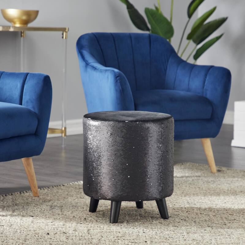 Polyester Stool with Sequins - Black - Roche River Decor