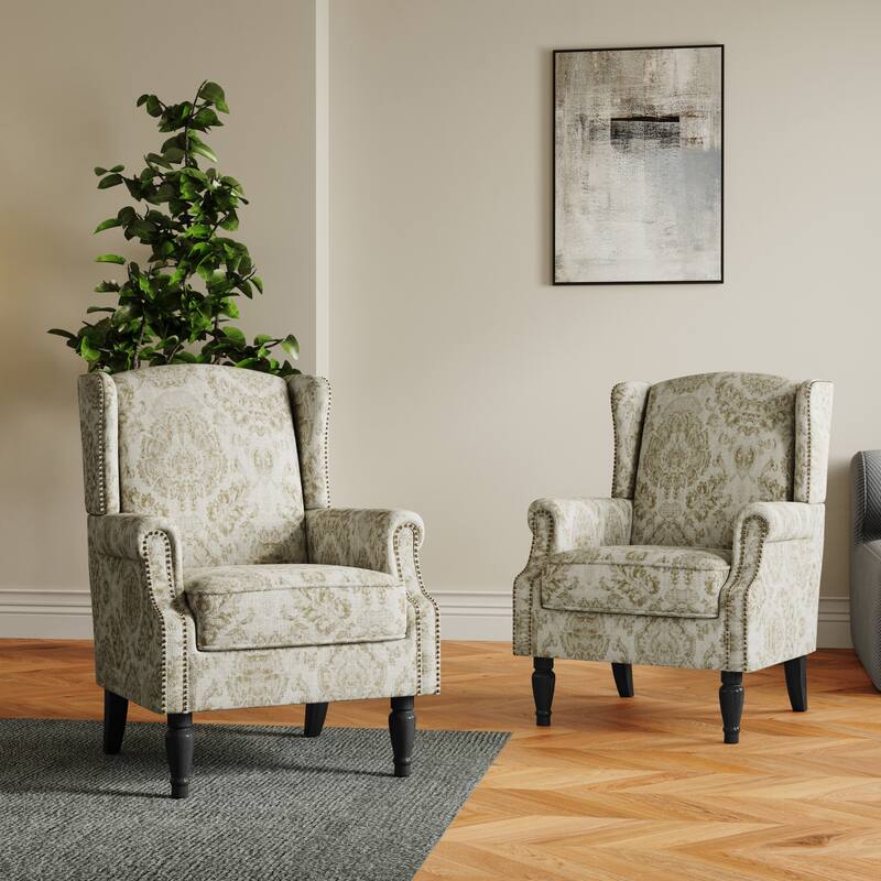 Set of 2 Patterned Upholstered Accent Chair for Living Room