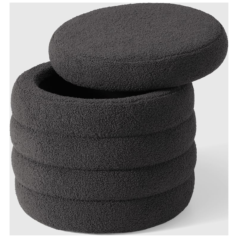 Bayville 16" Tall Sherpa Round Ottoman With Storage