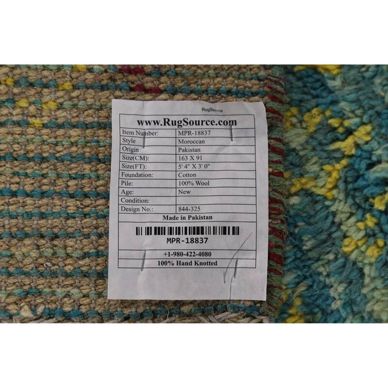 Turquoise Trellis Moroccan Plush Accent Rug Handmade Wool Carpet - 3'0" x 5'4"