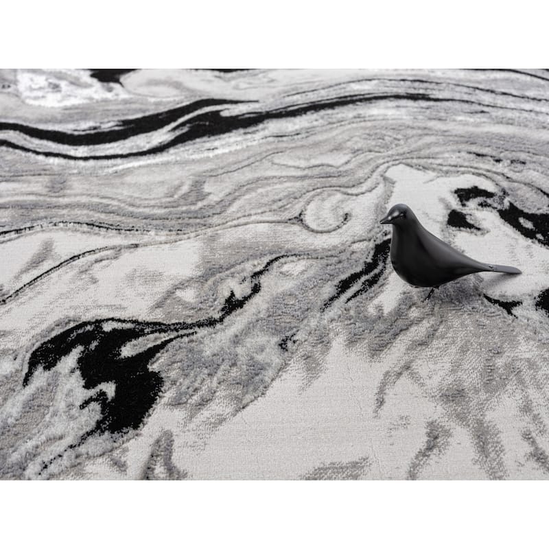 Ksamil Collection Gray and Black Abstract Area Rug