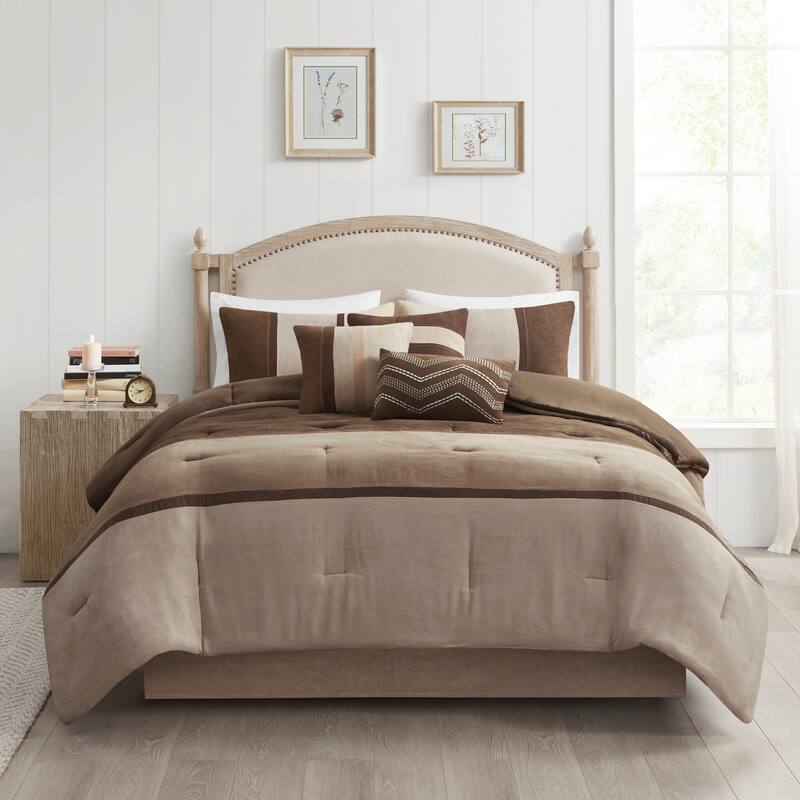 Madison Park Hanover 7 Piece Faux Suede Comforter Set - Brown - King