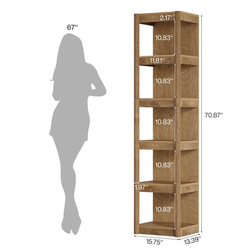 5-Tier Narrow Bookcase, 70.9" Tall Farmhouse Bookshelf