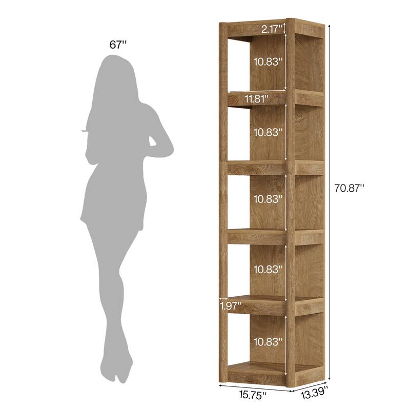 70.9" Tall Narrow Bookcase, 5-Tier Farmhouse Bookshelf