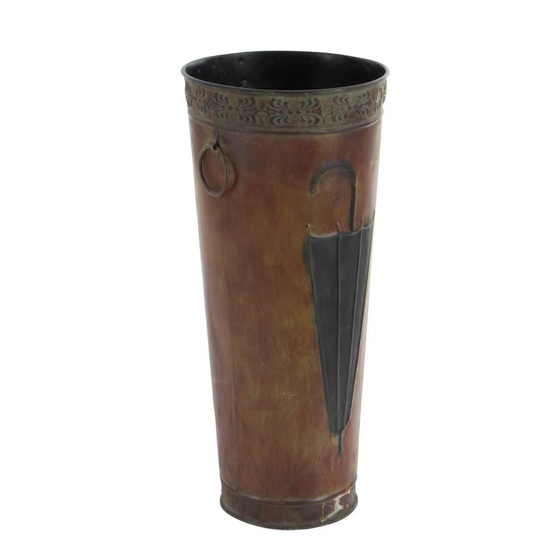 Metal Umbrella Stand with Umbrella Image and Handles - Set of 2 Brown or Black - Roche River Decor