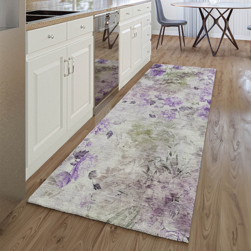 Premium Washable Super Soft Modern Floral Mayfield Rug - Purple - 2' 3" x 7' 6" - Runner