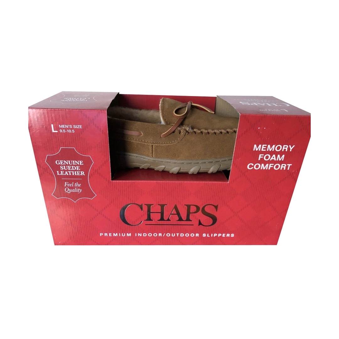 men's chaps suede & memory foam moccasin slippers