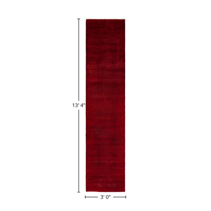 Overton Hand Knotted Wool Vintage Inspired Modern Contemporary Overdyed Red Runner Rug - 3' 0" x 13' 4"