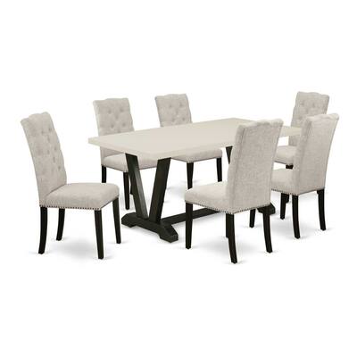Asian Fusion 7-Piece Dining Set - 6 Parsons Chairs & Rectangular Table - Modern Kitchen Table Set - 72