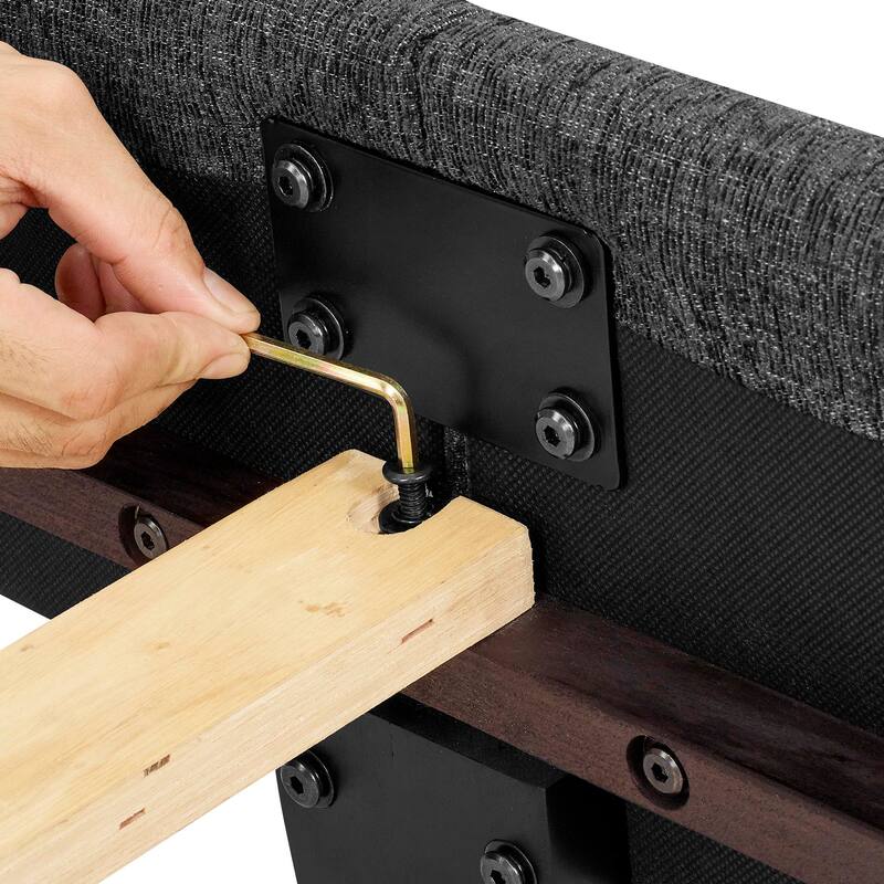 Grey Upholstered Queen Size Platform Bed with Headboard