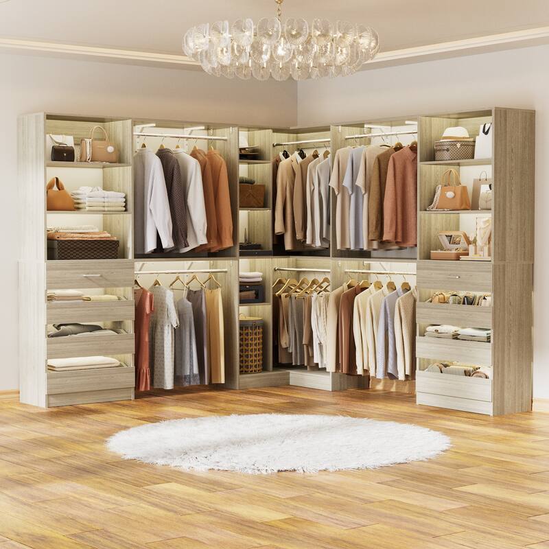 Set of 3 Closet Organizer with 10 Hanging Rods, Adjustable 132'' Corner Closet System with Tower Shelves