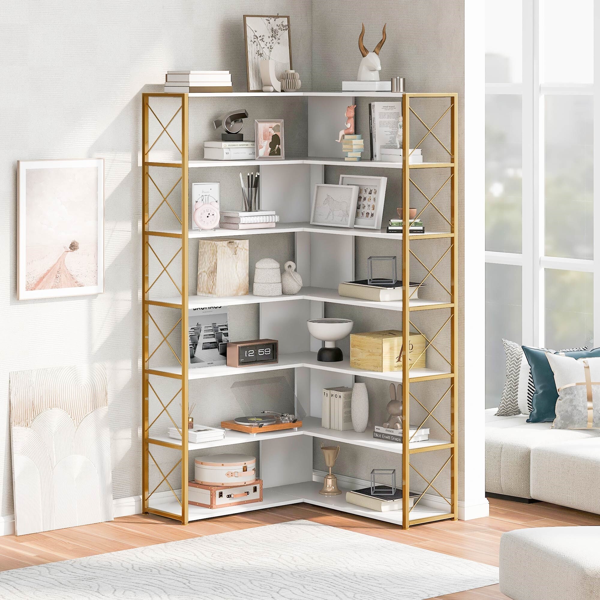 Corner shop metal bookshelf