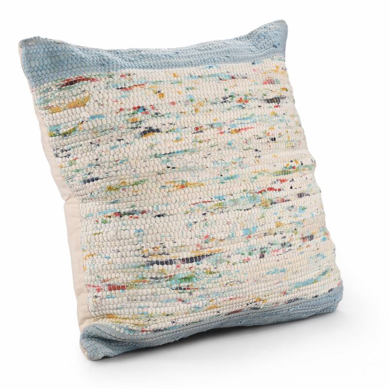 HomeRoots 20" X 20" Blue and Off White Abstract Cotton Pillow