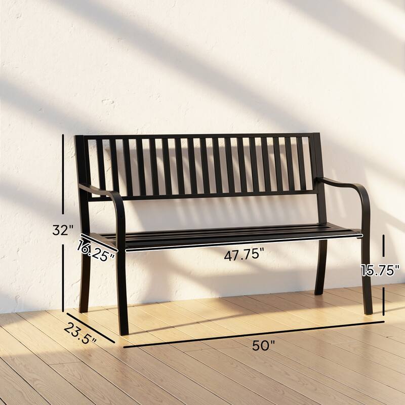Outsunny 50" Slatted Steel Outdoor Decorative Patio Lawn Garden Park Bench with Durable Rust-Fighting Material