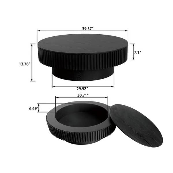 dimension image slide 0 of 4, Modern Solid Wood Veneered Round Coffee Tea Table with Storage