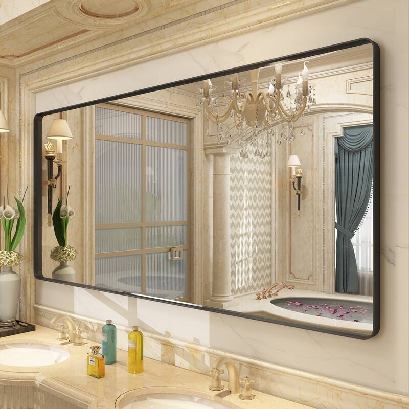 Modern Metal Frame Wall Mounted Bathroom Vanity Mirror - 72x36 - Black