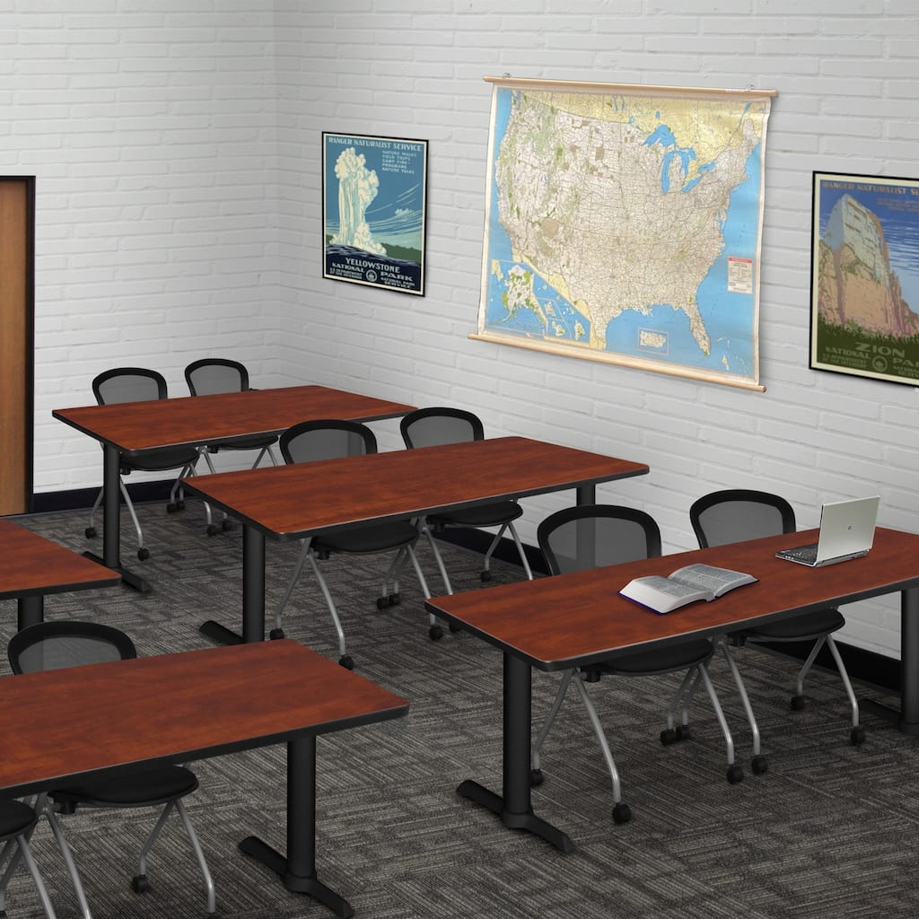 72" x 24" Training Table- Cherry & 2 Nesting Chairs- Black