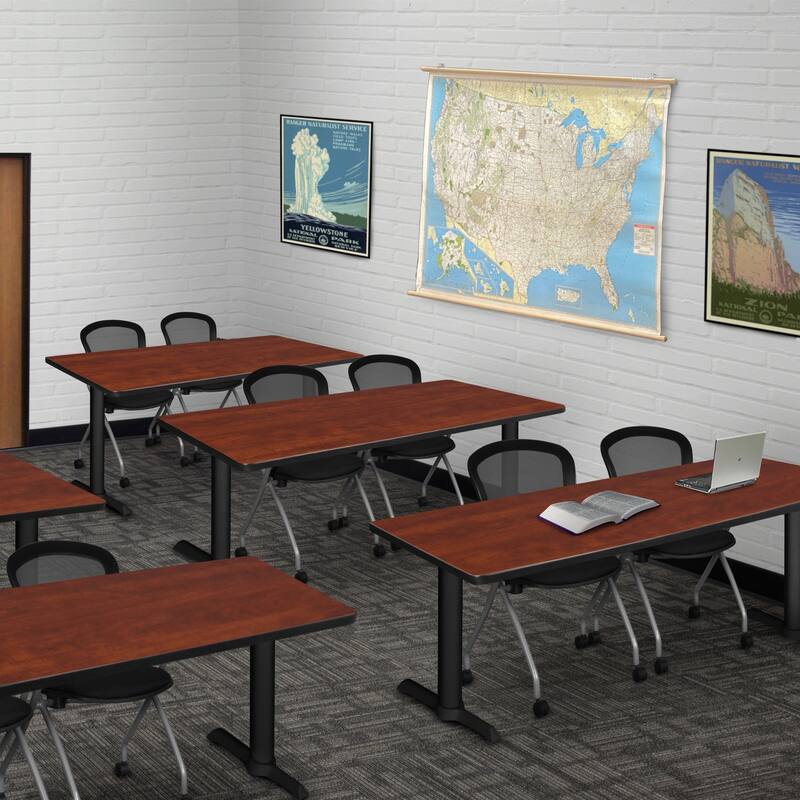 72" x 24" Training Table- Cherry & 2 Nesting Chairs- Black