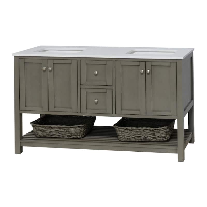 KitchenBathCollection Lakeshore 60" Double Bathroom Vanity with Engineered White Top