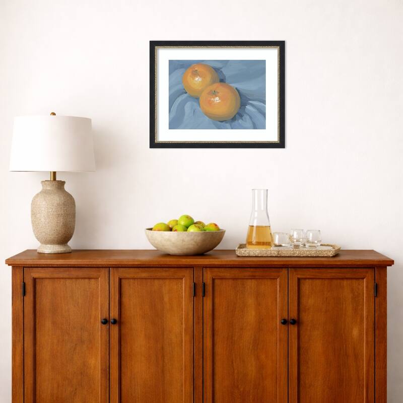 Oranges on Blue by Carrie Arnold Wood Framed Wall Art Print