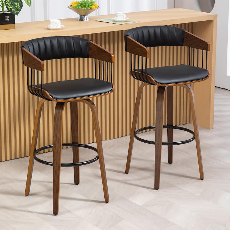 Beaumont Black Faux Leather Bar Stool with Walnut Wood Frame and Legs