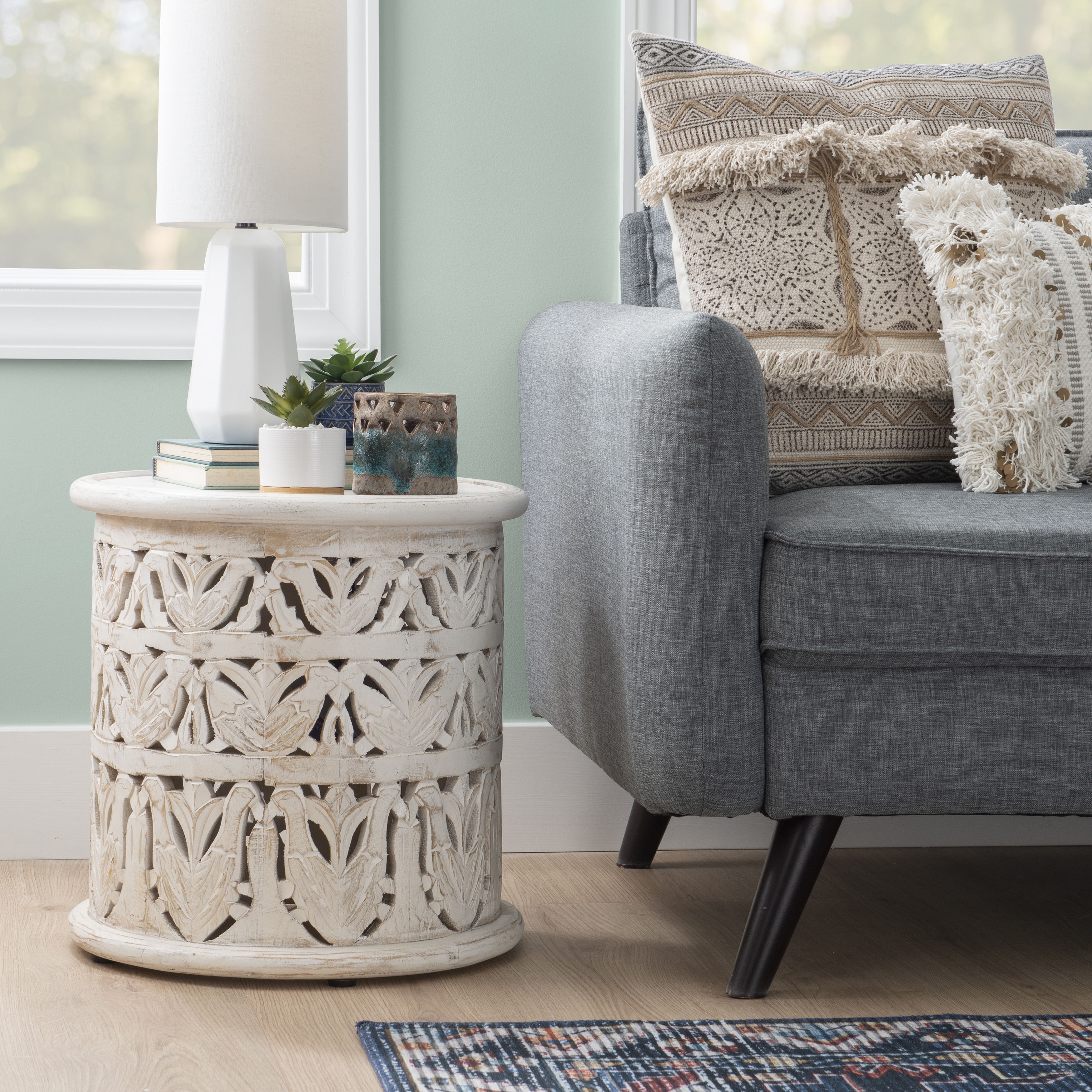 Boho round top side table