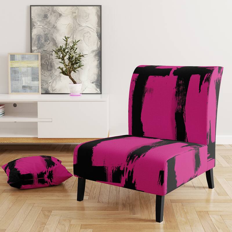 Designart "Black & White Crossing Paths II" Upholstered Abstract Accent Chair - Modern Arm Chair For Living Room - Slipper Chair - Purple & Black
