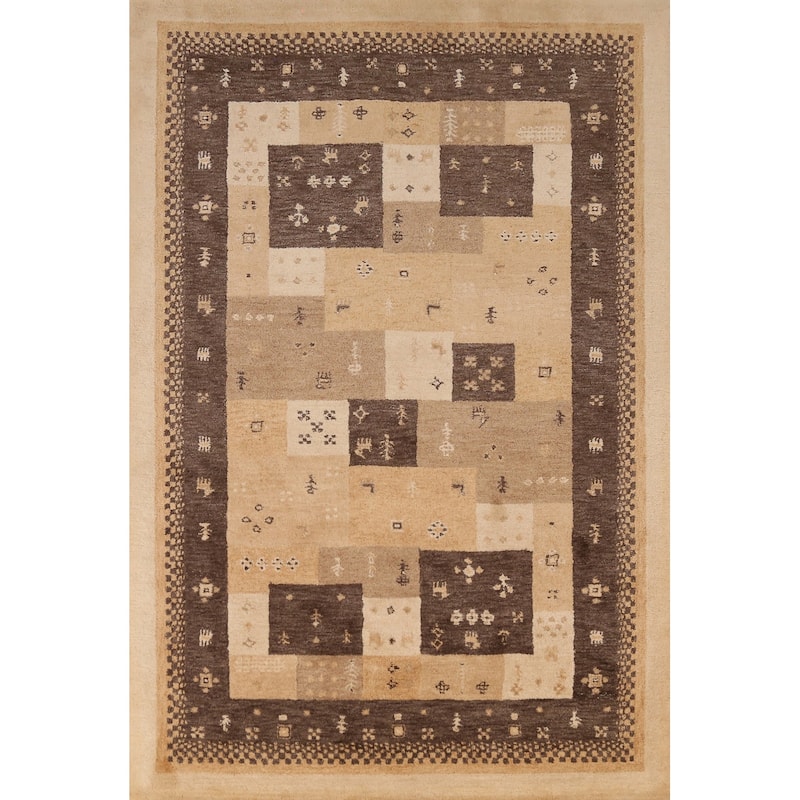 Geometric Gabbeh Indian Area Rug Brown Tribal Handmade Wool Carpet - 5'3" x 7'7"