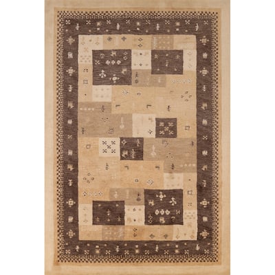 Geometric Gabbeh Indian Area Rug Brown Tribal Handmade Wool Carpet - 5'3" x 7'7"